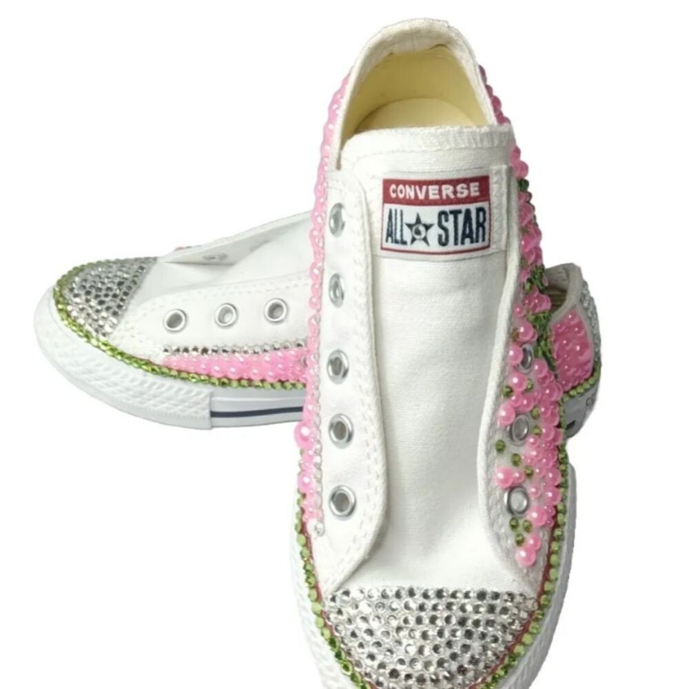 Alpha Kappa Alpha Bling Sneakers Custom Converse Beads Rhinestones Girls Size 13 - Picture 11 of 12